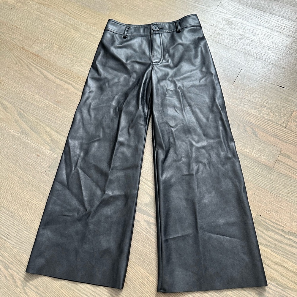 Zara kids faux leather size 8 Black Wide-Leg girls Pants.